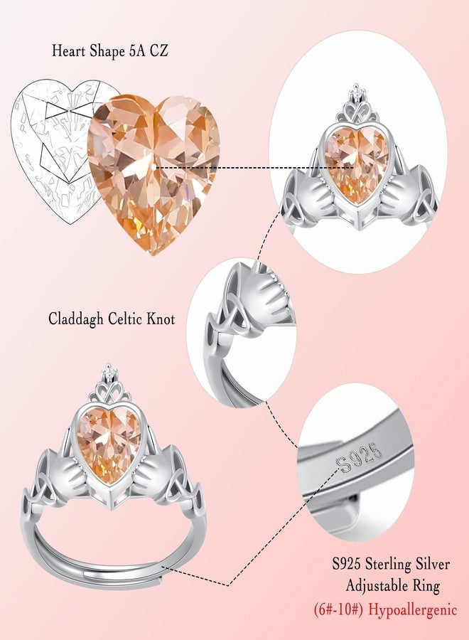 Qings Claddagh November Citrine Birthstone Rings - 925 Sterling Silver Adjustable Heart Gemstone Ring Traditional Irish Wedding Band Promise Eternity Bands Jewelry for Women (With Gift Box) - Image 5
