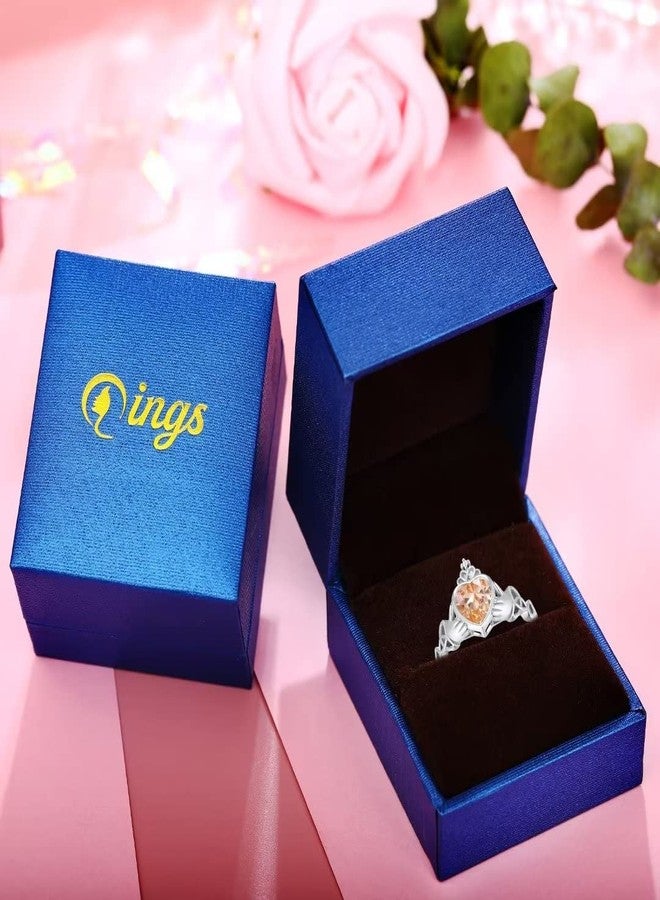 Qings Claddagh November Citrine Birthstone Rings - 925 Sterling Silver Adjustable Heart Gemstone Ring Traditional Irish Wedding Band Promise Eternity Bands Jewelry for Women (With Gift Box) - Image 4