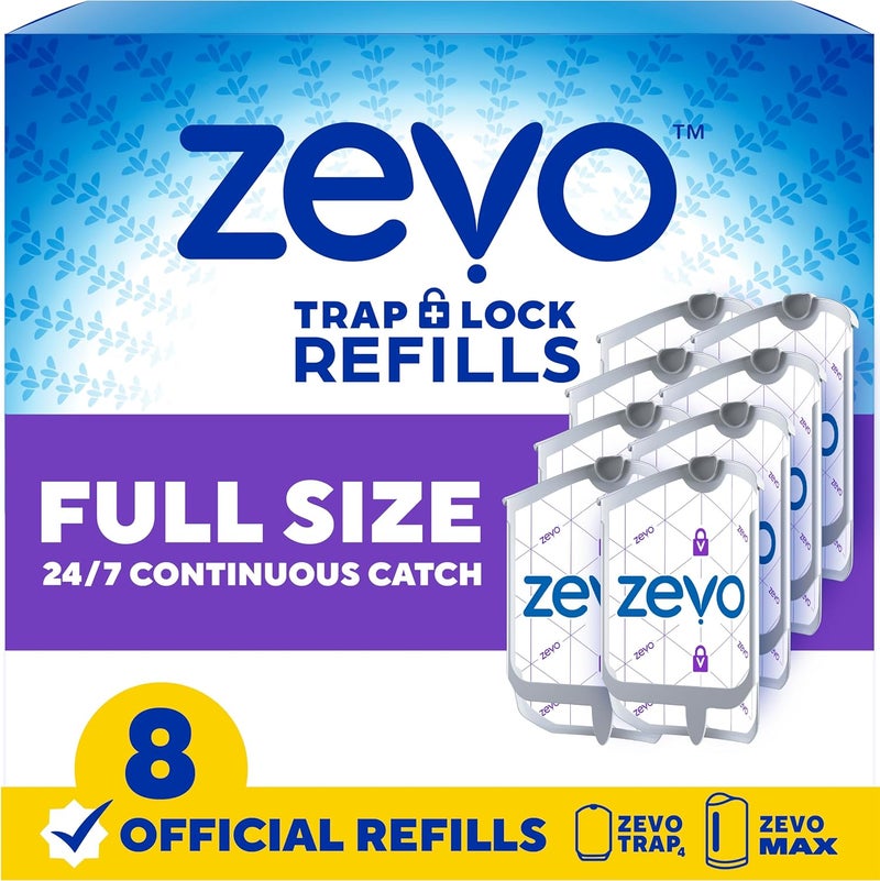 ZEVO Flying Insect Trap Official Refill Cartridges - Fits Both Trap & MAX Indoor Fly Trap - Authentic Trap+Lock Technology to Catch Gnats, House & Fruit Flys (8 Official Refill Cartridges) - Image 1