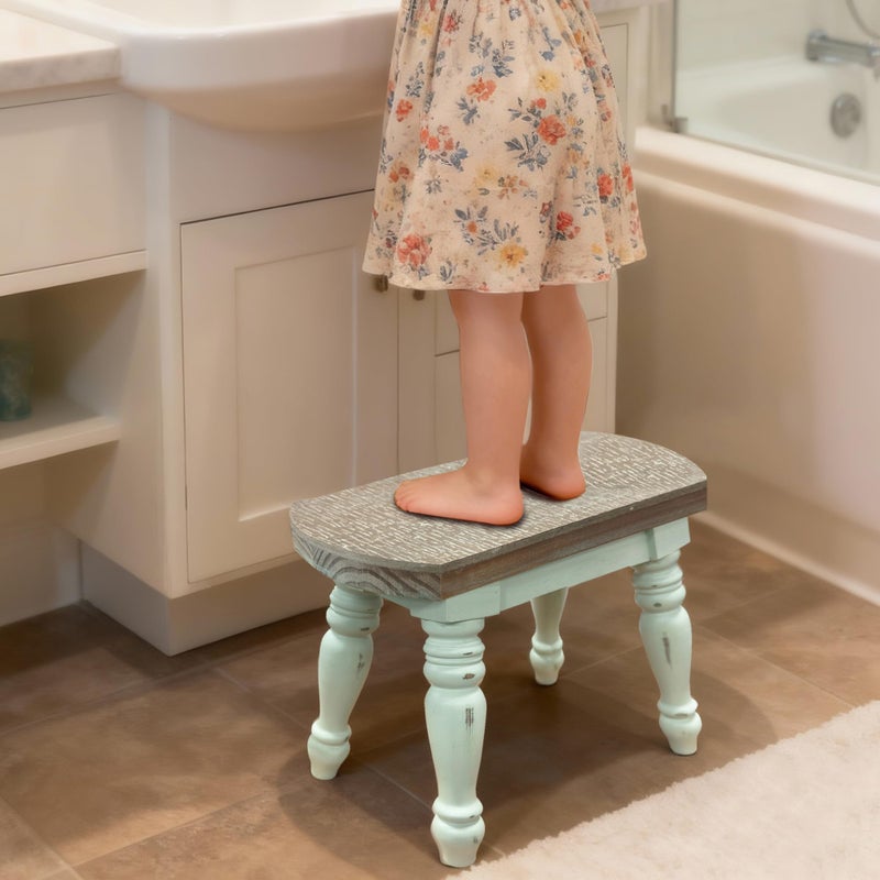 dwellington Farmhouse Wooden Plant Stand - Rustic Solid Wood Design, 300lb Capacity, Sturdy Step Stool for Kids, Kitchen, Bathroom, Vintage Home Decor(Green) - Image 5