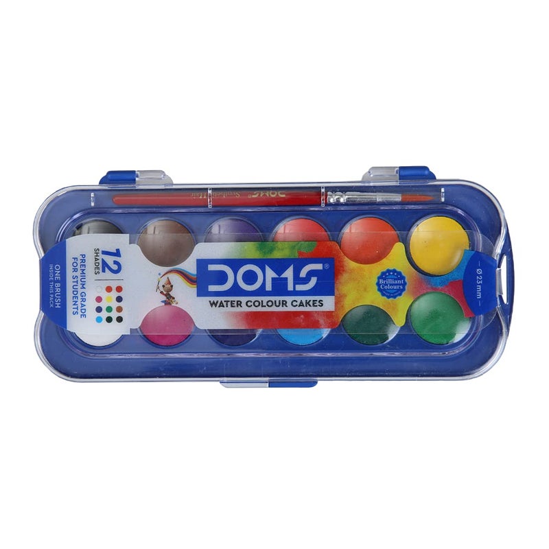 DOMS Non-Toxic 23mm Water Colour Cake Set with Paint Brush (12 Assorted Shades x 4 Set) (DM7427P4) - Image 1