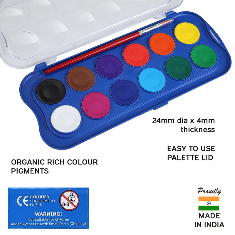 DOMS Non-Toxic 23mm Water Colour Cake Set with Paint Brush (12 Assorted Shades x 4 Set) (DM7427P4) - Image 4