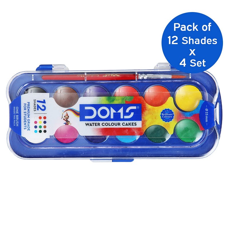 DOMS Non-Toxic 23mm Water Colour Cake Set with Paint Brush (12 Assorted Shades x 4 Set) (DM7427P4) - Image 2