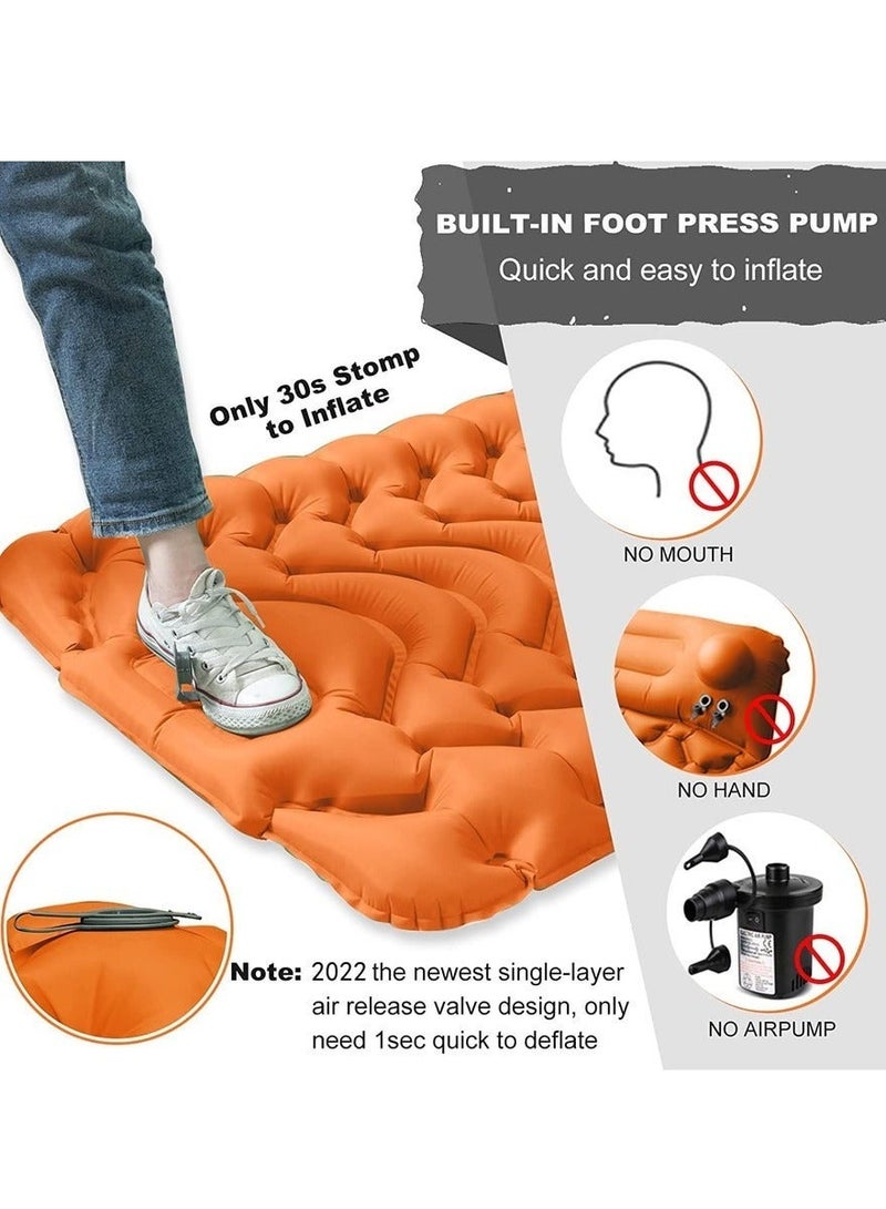 Camping Sleeping Pad, Extra Thickness 9.9cm Inflatable Sleeping Mat with Pillow Built-in Pump, Compact Ultralight Waterproof Camping Air Mattress for Hiking, Tent, Traveling Orange - Image 2