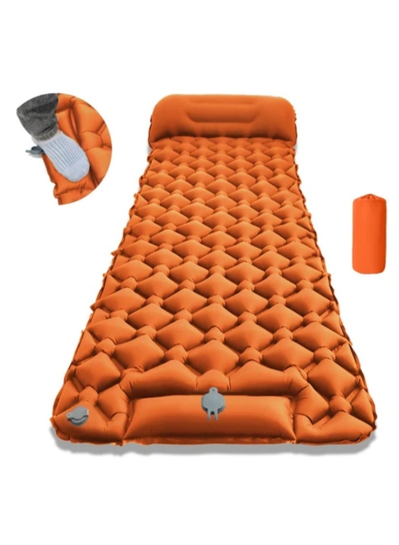 Camping Sleeping Pad, Extra Thickness 9.9cm Inflatable Sleeping Mat with Pillow Built-in Pump, Compact Ultralight Waterproof Camping Air Mattress for Hiking, Tent, Traveling Orange - Image 1