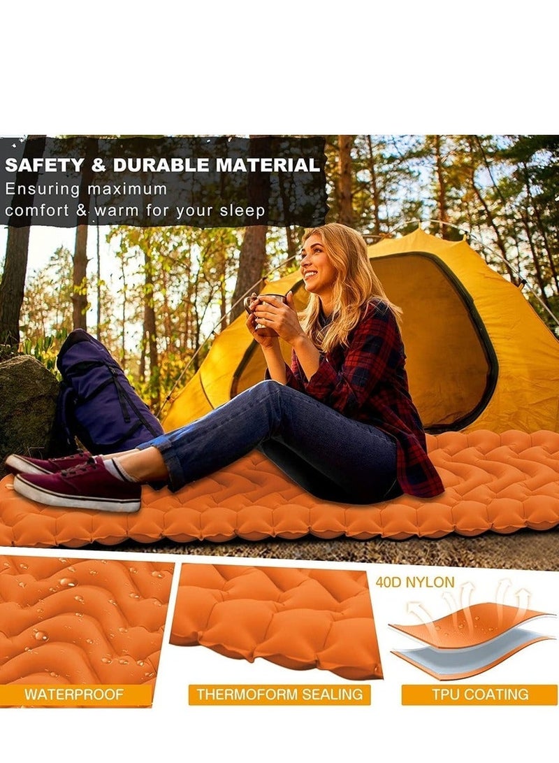 Camping Sleeping Pad, Extra Thickness 9.9cm Inflatable Sleeping Mat with Pillow Built-in Pump, Compact Ultralight Waterproof Camping Air Mattress for Hiking, Tent, Traveling Orange - Image 3
