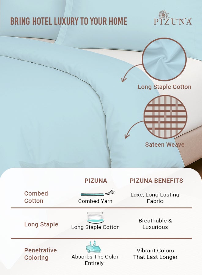 Pizuna Pure Combed Cotton GCC King Duvet Cover 220x240 cm Baby Blue, 400 Thread Count Cool Breathable 100% Long Staple Cotton Sateen Weave Quilt Cover with 2 Pillowcases (White Bedding Set) - Image 2