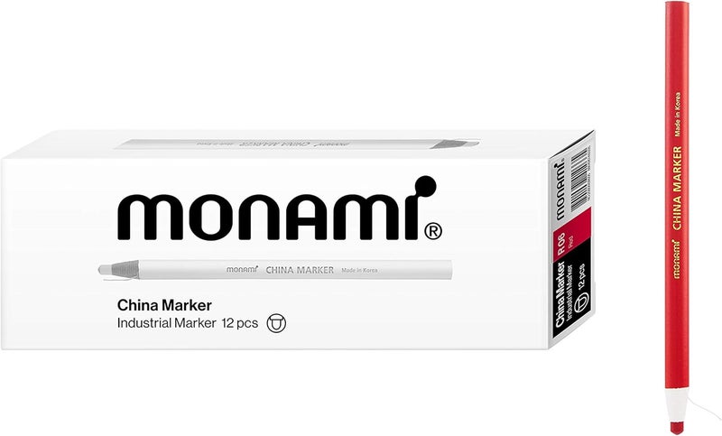 Monami Peel Off China Markers, Red, 12 Count, Fade & Moisture Resistant Wax Markers, Easy to Erase, for Glass, Metal, Porcelain & More - Image 1