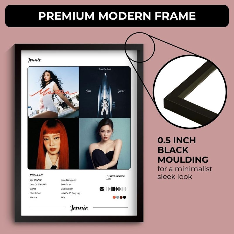 Funk You Store Jennie Poster | BlackPink Framed A4 Poster | Mantra, Like Jennie, ExtraL, Solo | Sleek Aesthetic Frame for Wall, Room Decor, Gifting, Study Table (Jennie) - Image 3