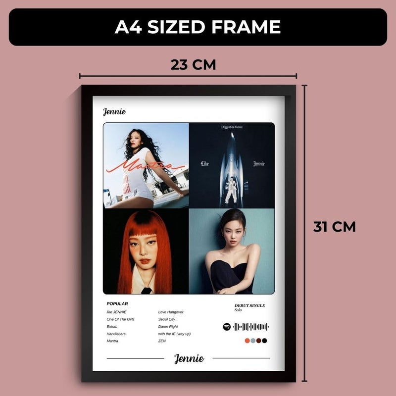 Funk You Store Jennie Poster | BlackPink Framed A4 Poster | Mantra, Like Jennie, ExtraL, Solo | Sleek Aesthetic Frame for Wall, Room Decor, Gifting, Study Table (Jennie) - Image 2