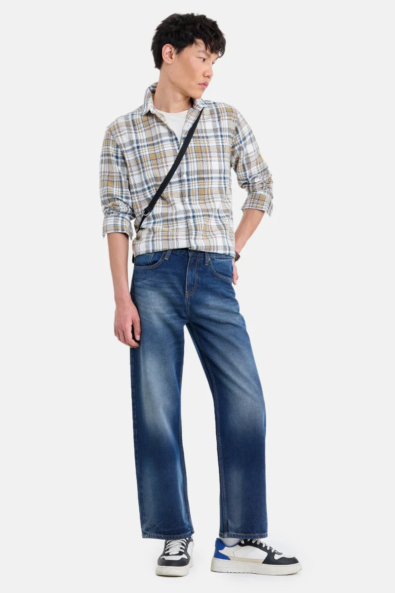 SNITCH Dark Blue Solid Straight Fit Casual Jeans