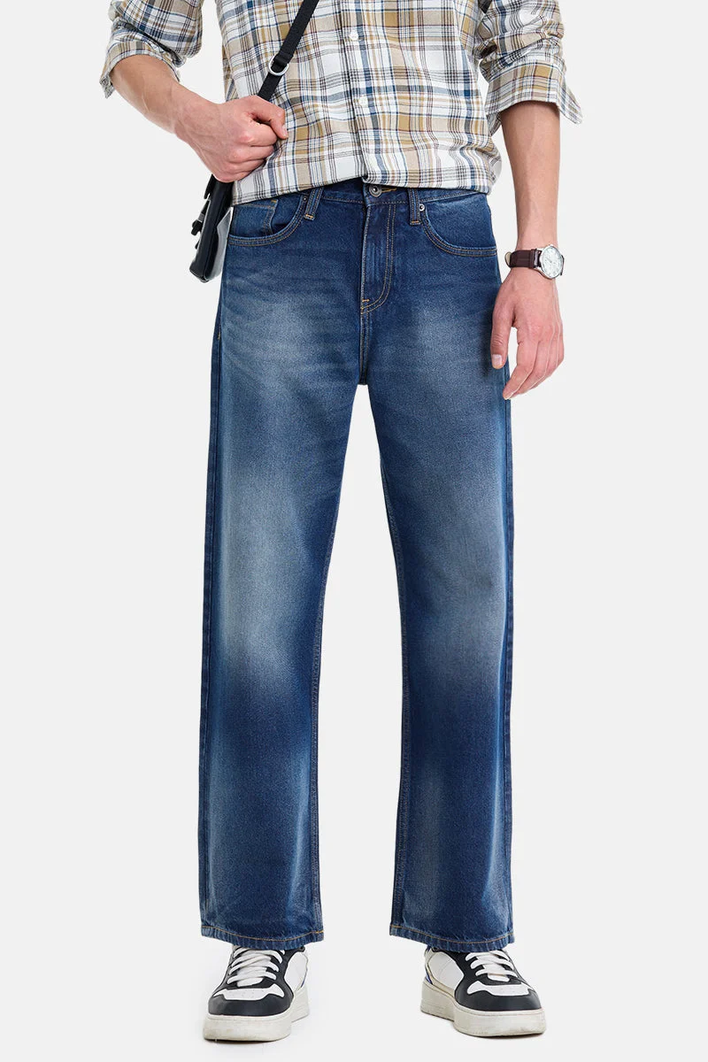 SNITCH Dark Blue Solid Straight Fit Casual Jeans