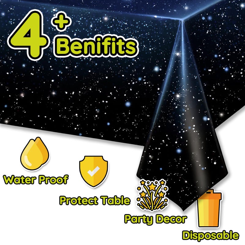 Vusnud 3 Packs - Space Tablecloth, Galaxy Themed Plastic Table Cover, Disposable Plastic Star Party Table Cover, 54â€™â€™ x 108â€™â€™, Fit for 8 Ft Table, for Home Decoration - Image 4