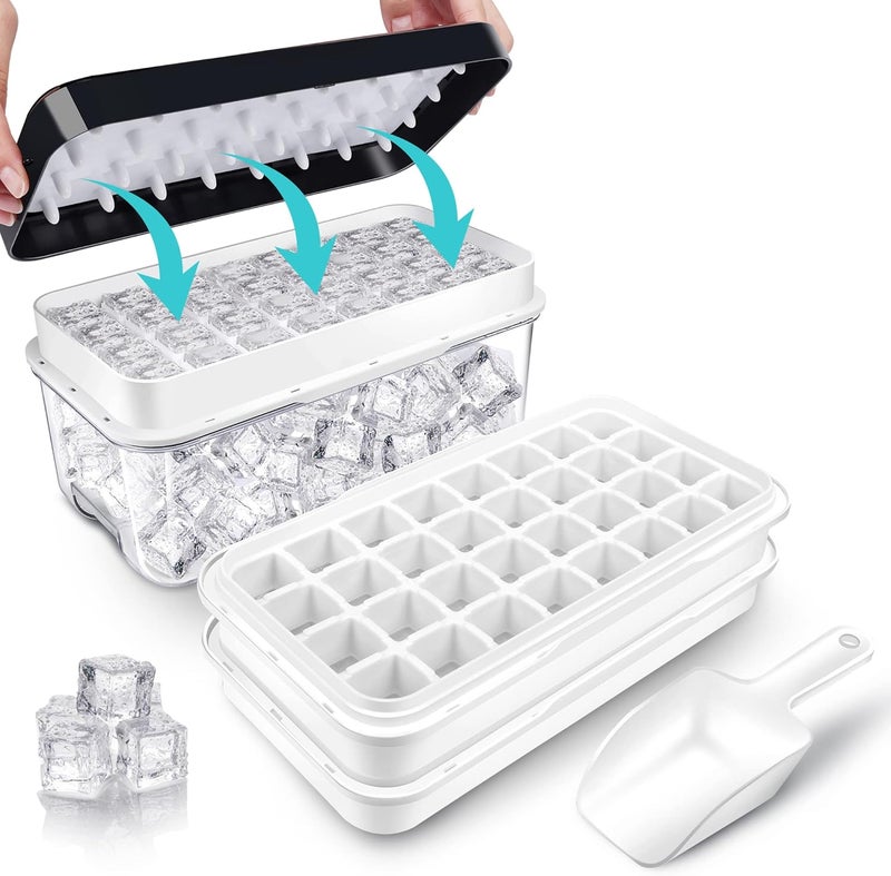 QUELIEN Ice Trays for Freezer with Lid & Bin - 64 Ice Cubes, Easy Press Release, Includes Storage Bin and Scoop (Black) - Image 1