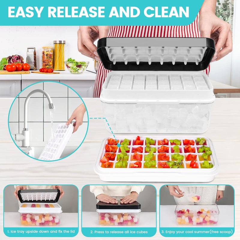 QUELIEN Ice Trays for Freezer with Lid & Bin - 64 Ice Cubes, Easy Press Release, Includes Storage Bin and Scoop (Black) - Image 2