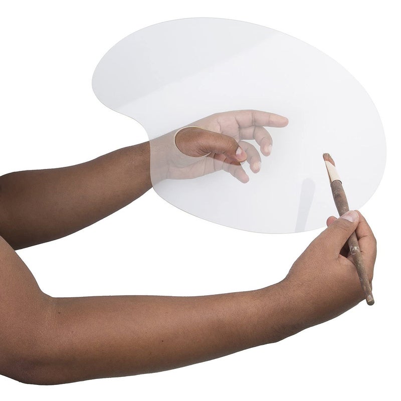 SCHUBERT Pigment Tray, Clear Acrylic Paint Palette Oval Shaped Artist Painting Palette Non-Stick Oil Paint Palette with Thumb Hole and Protective Brown Paper for DIY Art Craft Painting(25x15cms) - Image 5