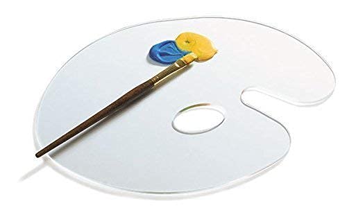 SCHUBERT Pigment Tray, Clear Acrylic Paint Palette Oval Shaped Artist Painting Palette Non-Stick Oil Paint Palette with Thumb Hole and Protective Brown Paper for DIY Art Craft Painting(25x15cms) - Image 1