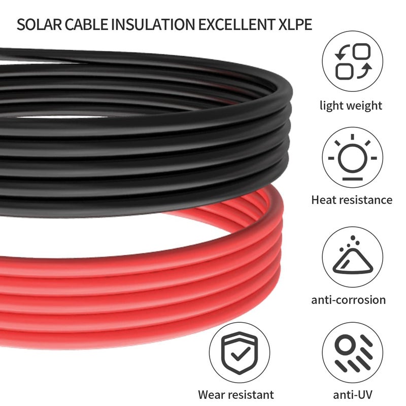 ELFCULB Solar Panel Extension Cable-1Pair 10WAG 30FT Solar Extension Cable Black＆Red with Male/Female Connectors Solar Panel PV Cable Wire with Extra Pair of Connectors Solar Panel Adaptor Kit - Image 4