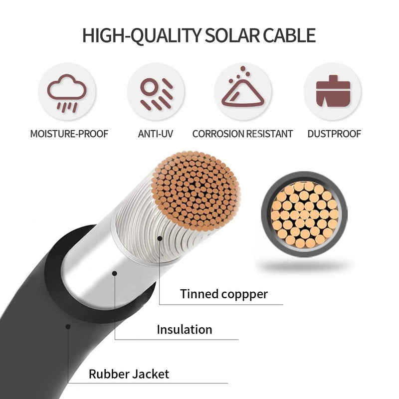 ELFCULB Solar Panel Extension Cable-1Pair 10WAG 30FT Solar Extension Cable Black＆Red with Male/Female Connectors Solar Panel PV Cable Wire with Extra Pair of Connectors Solar Panel Adaptor Kit - Image 3