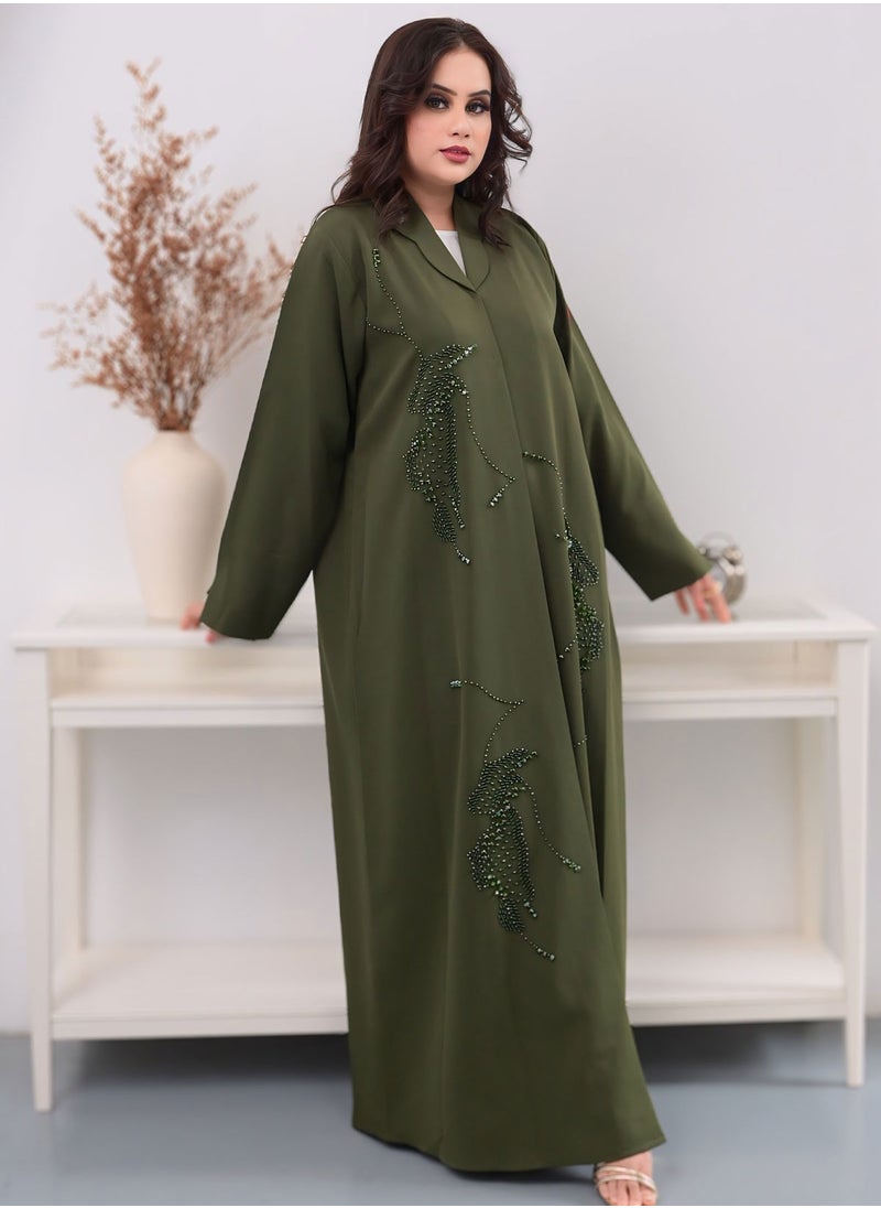 نور زارا - عباية بشت باللون الأخضر الزيتوني مع فستان داخلي متناسق - Image 1