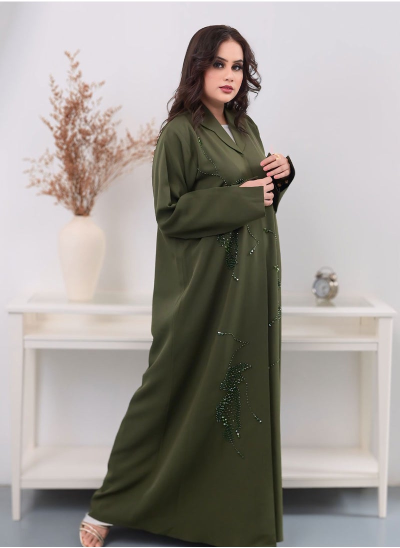 نور زارا - عباية بشت باللون الأخضر الزيتوني مع فستان داخلي متناسق - Image 1