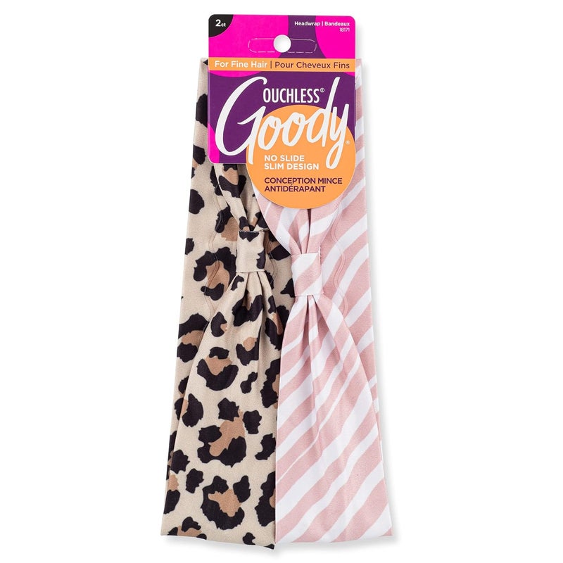 Goody Low Profile Headwraps for Fine Hair  2 Count Cheetah  Stripe  Comfortable and Stylish Fabric Wont Pull Snag or Damage Your Hair  PainFree Hair Accessories for Women Men Boys and Girls