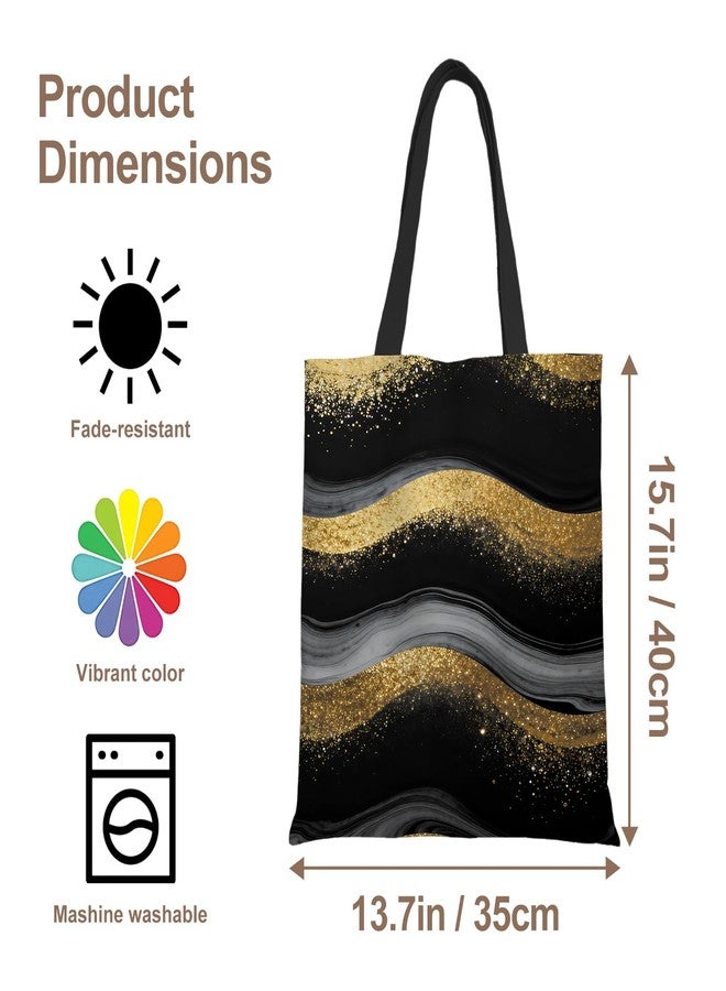 ANNA QUEEN Casual Golden Black Canvas Tote Bag Shoulder Bag Handle Bag for Gym Yoga Picnic Beach Travel Kitchen Reusable Market Grocery Shopping - Image 5