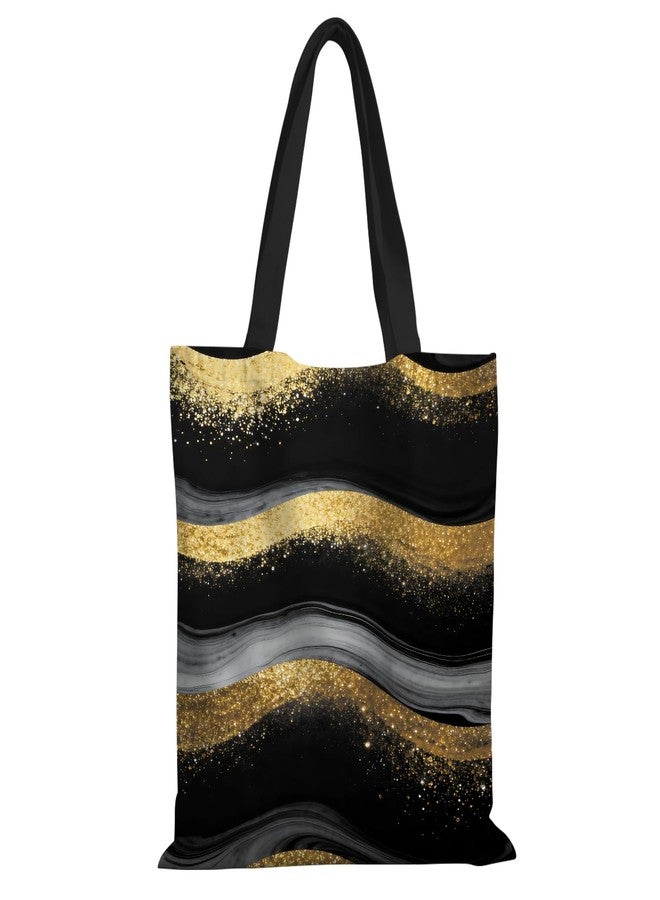 ANNA QUEEN Casual Golden Black Canvas Tote Bag Shoulder Bag Handle Bag for Gym Yoga Picnic Beach Travel Kitchen Reusable Market Grocery Shopping - Image 1