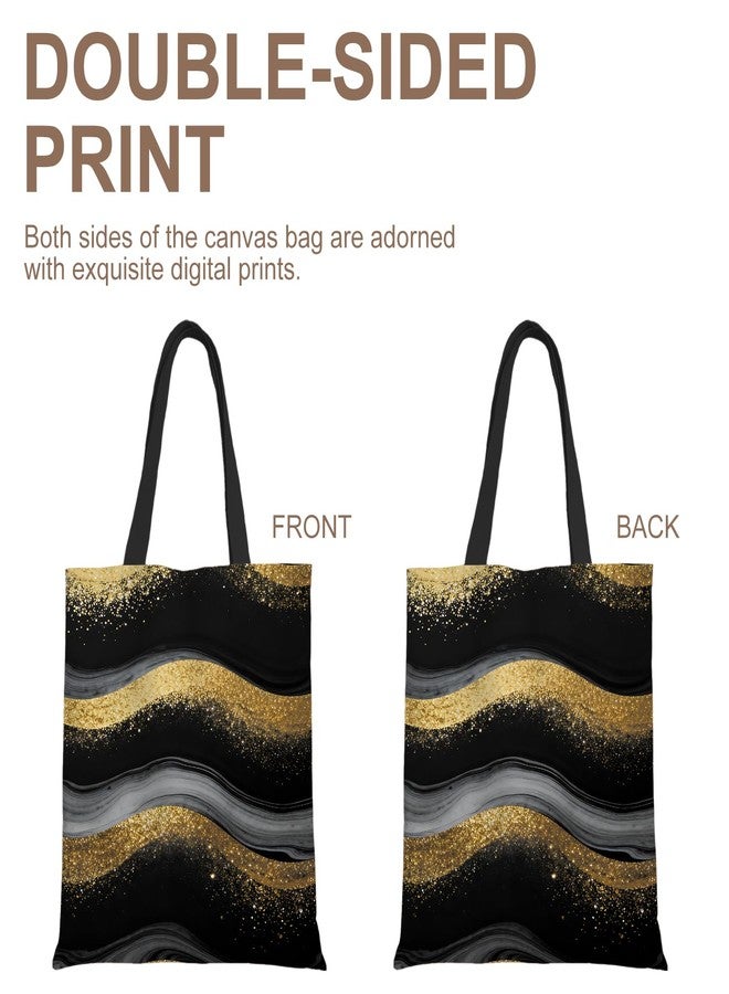 ANNA QUEEN Casual Golden Black Canvas Tote Bag Shoulder Bag Handle Bag for Gym Yoga Picnic Beach Travel Kitchen Reusable Market Grocery Shopping - Image 4