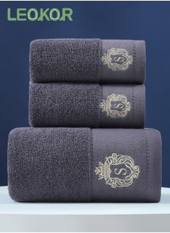 LEOKOR 3PCS Cotton Bath Towel Set Fast Absorbent Skin-friendly and Soft Bath Towel*1PCS and 2PCS Towels Grey  - Image 1