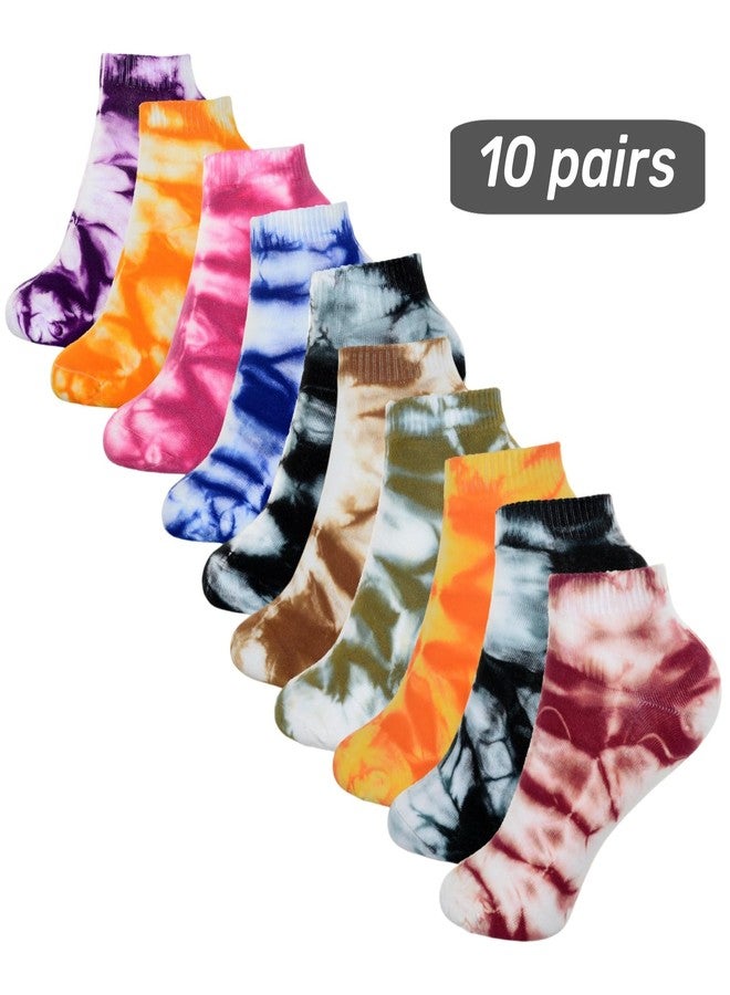 manipepe 10 Pairs Women Cotton Tie Dye Socks Ankle Socks Low-Cut Socks Novelty No-Show Socks - Image 2