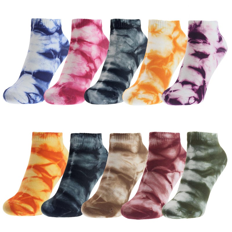 manipepe 10 Pairs Women Cotton Tie Dye Socks Ankle Socks Low-Cut Socks Novelty No-Show Socks - Image 1