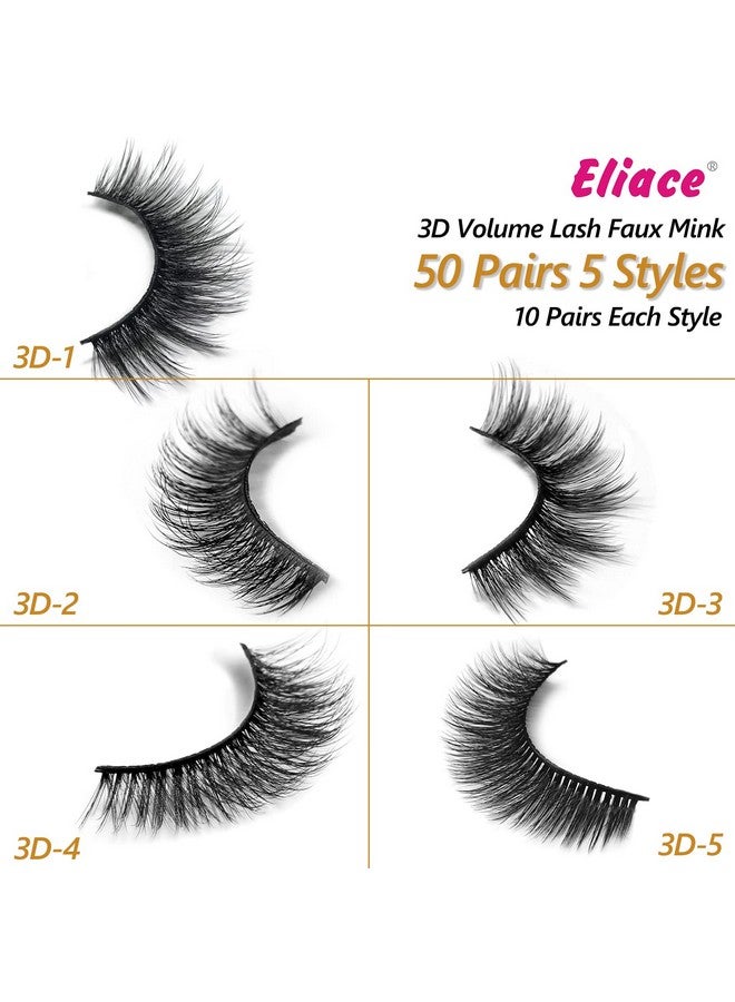 Eliace False Eyelashes Cat Eye Mink Lashes 50 Pairs Super Value Pack 5 Stylish Stylesvolume 3D Faux Mink Lashes Curly & Full Fake Eyelashes Natural Look Eye Lashes Sets Pack - Image 3