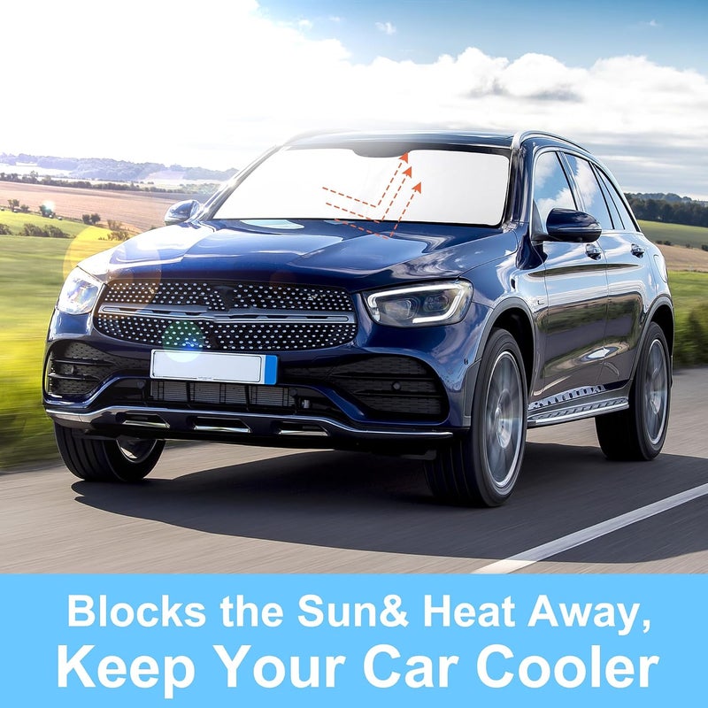 TINGLU Sun Shade for Mercedes Benz GLC 2016-2022 Accessories Windshield Sun Shade Window Shade UV Rays Protection Sun Visor Cover with Steering Wheel Sunshade Storage Bag - Image 5