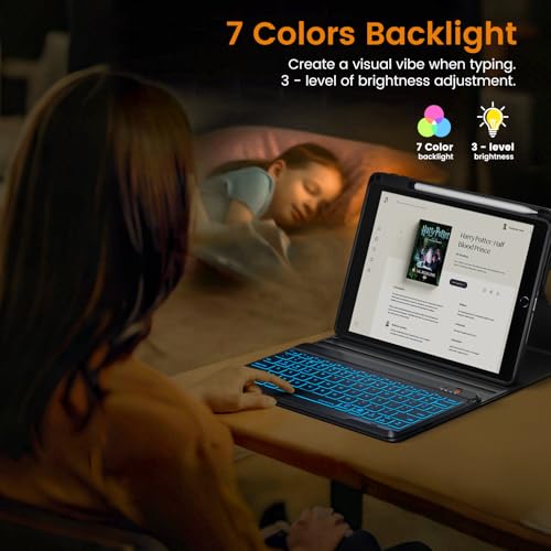 OYEEICE for iPad 9th Generation Case with Keyboard 10.2'' - 7 Color Backlit Wireless Keyboard Cover with Pencil Holder for iPad 9th/8th/7th Gen 10.2 inch, iPad Air 3rd Gen & iPad Pro 10.5" - Black - Image 4