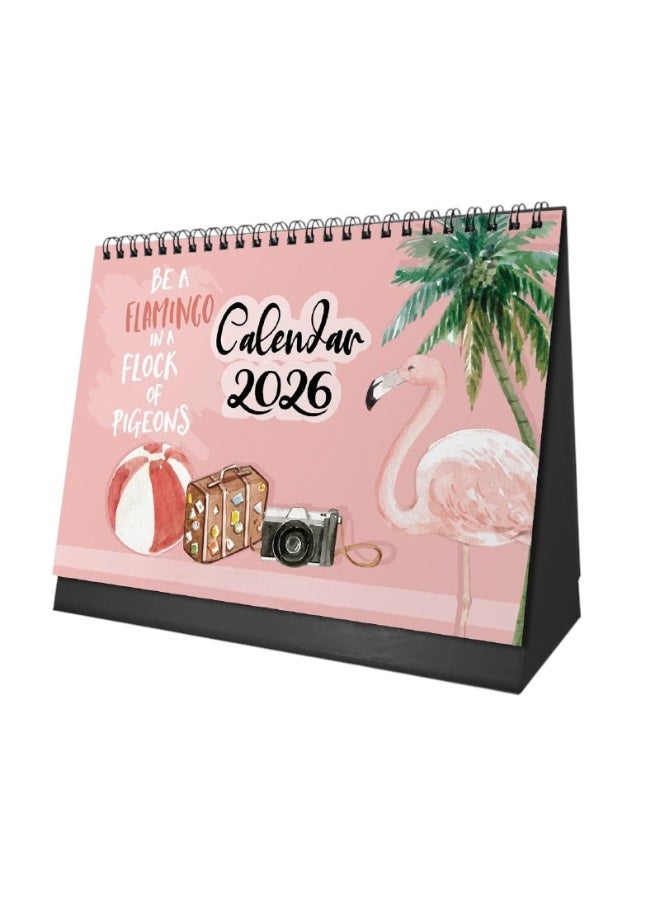 We Print, Your Gift Flamingo Desk Calendar 2026 – Tropical Pink Theme with 12 Monthly Pages – 21×15 cm Table Calendar with Strong Cardboard Base – Elegant Decorative Office Gift - Image 1