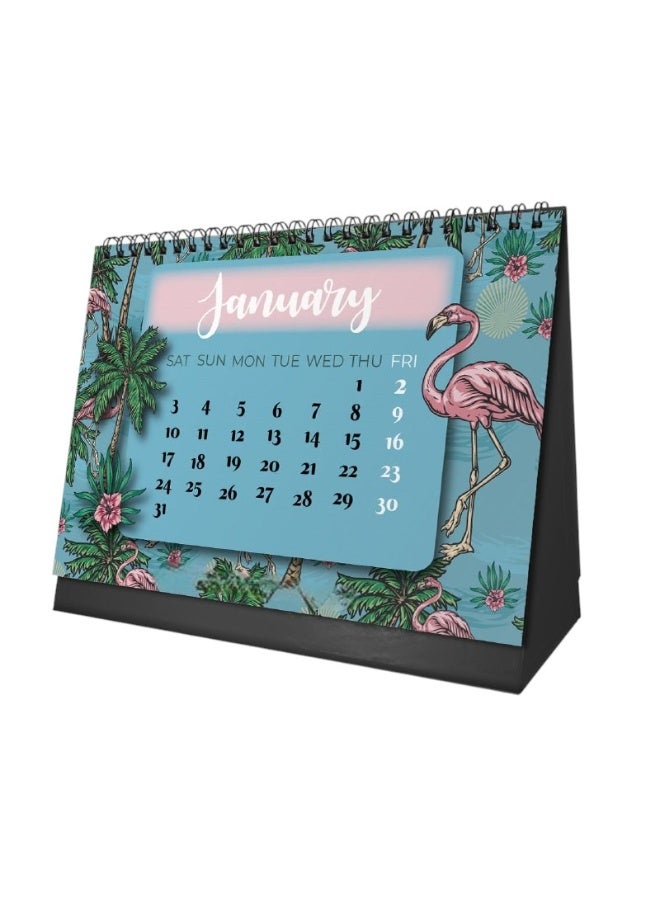 We Print, Your Gift Flamingo Desk Calendar 2026 – Tropical Pink Theme with 12 Monthly Pages – 21×15 cm Table Calendar with Strong Cardboard Base – Elegant Decorative Office Gift - Image 2