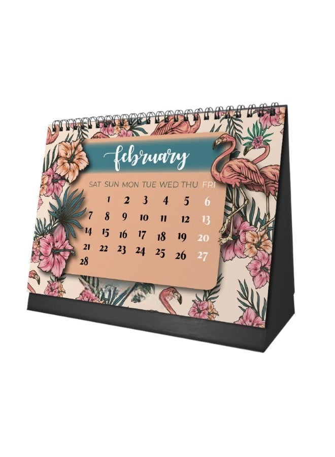We Print, Your Gift Flamingo Desk Calendar 2026 – Tropical Pink Theme with 12 Monthly Pages – 21×15 cm Table Calendar with Strong Cardboard Base – Elegant Decorative Office Gift - Image 4