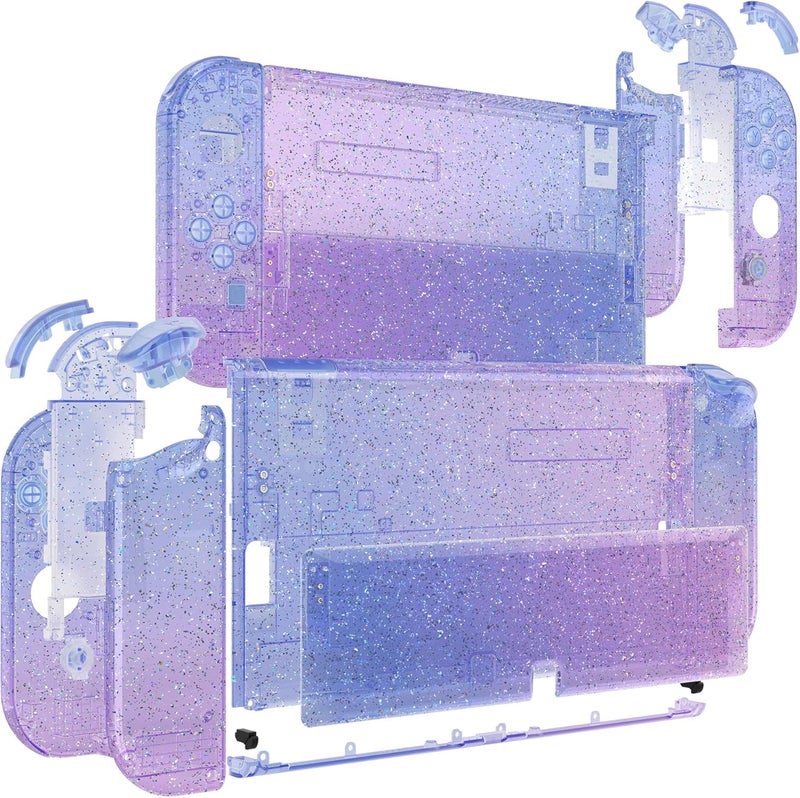 eXtremeRate مجموعة DIY الكاملة للغلاف والأزرار لجهاز Switch OLED وجوي-كون، لوحة وجه/غطاء خلفي/أزرار/حامل استبدال لجهاز Switch OLED باللون الأرجواني الزاهي اللامع الشفاف - Image 5