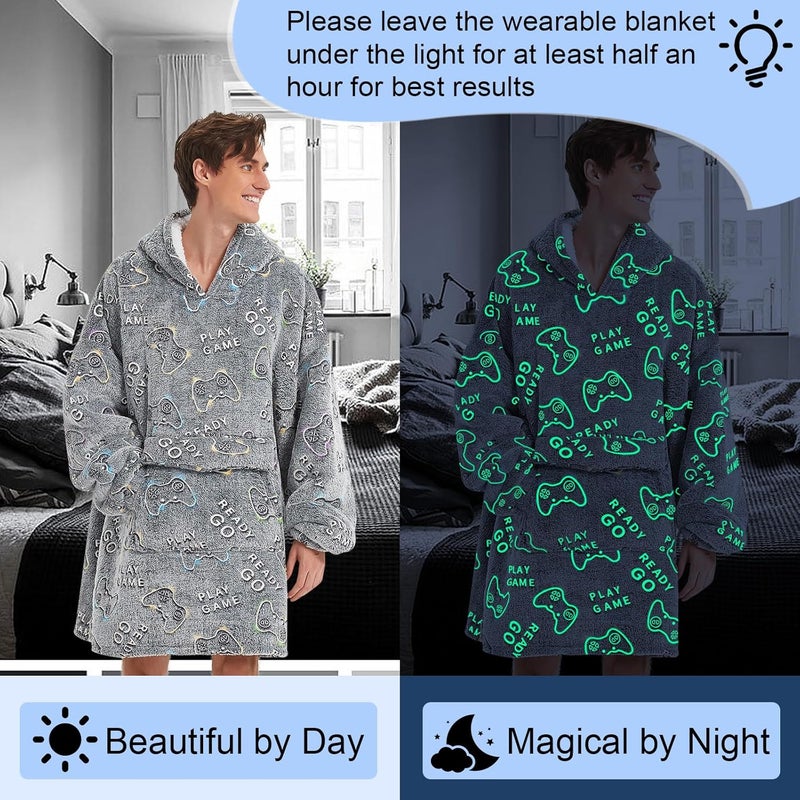 Fiosnow Glow in the Dark Game Controller Blanket Hoodies for Women and Men Adult Oversize Wearable Blanket Hoodies for Soft and Warm - Image 2