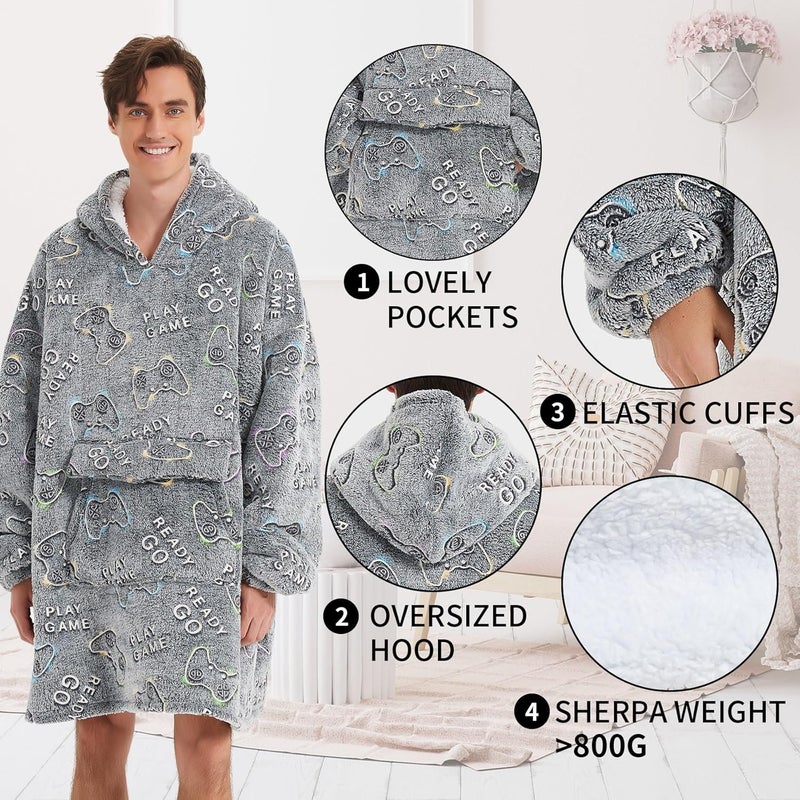 Fiosnow Glow in the Dark Game Controller Blanket Hoodies for Women and Men Adult Oversize Wearable Blanket Hoodies for Soft and Warm - Image 4