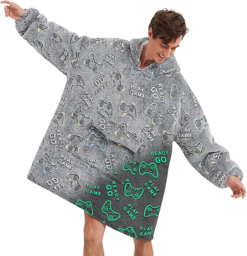 Fiosnow Glow in the Dark Game Controller Blanket Hoodies for Women and Men Adult Oversize Wearable Blanket Hoodies for Soft and Warm - Image 1