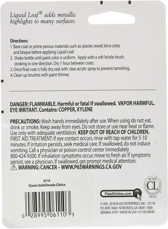 Plaid, Classic Gold 6110 :Craft Liquid One Step Leafing Paint, 0.75-Ounce, 1 Pack - Image 2