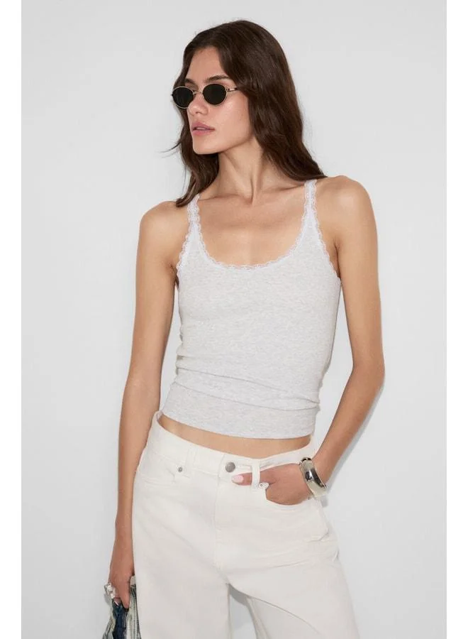 Ethiquet BARRY Women's Regular Fit Normal-Shape Cotton Lace Detailed Thin-Strap Cutout Neck Striped Tank Top.