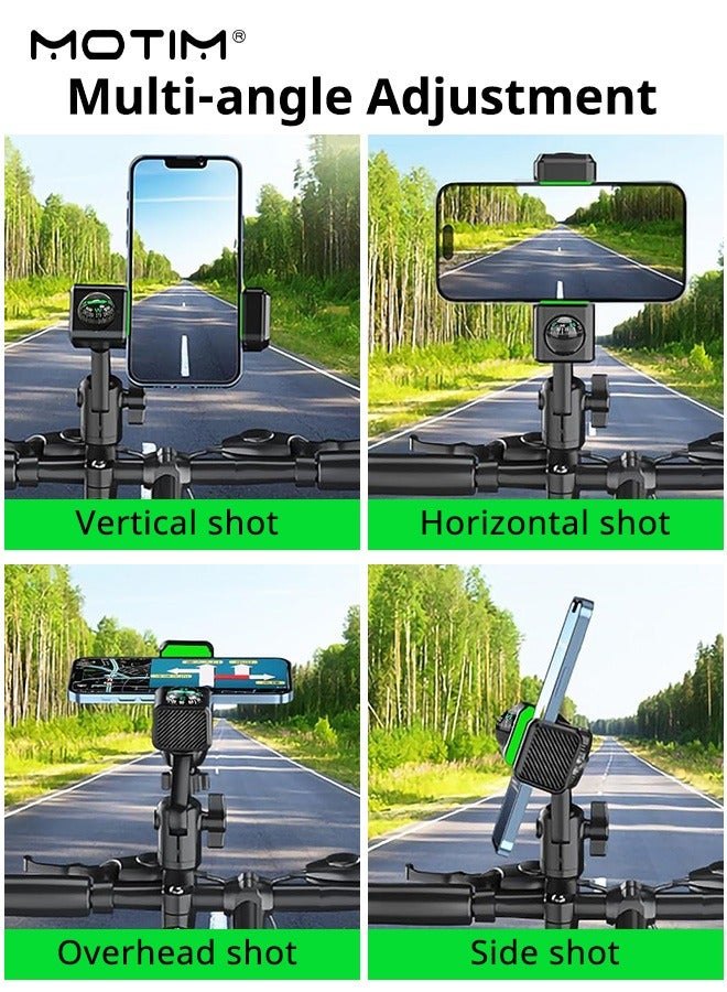 Motim Phone Holder for Bike and Motorcycle, Adjustable 360° Bike/Motorcycle Phone Mount for Handlebar, Anti-Shake & Stabilize with Light Flashlight and Compass  - Image 5