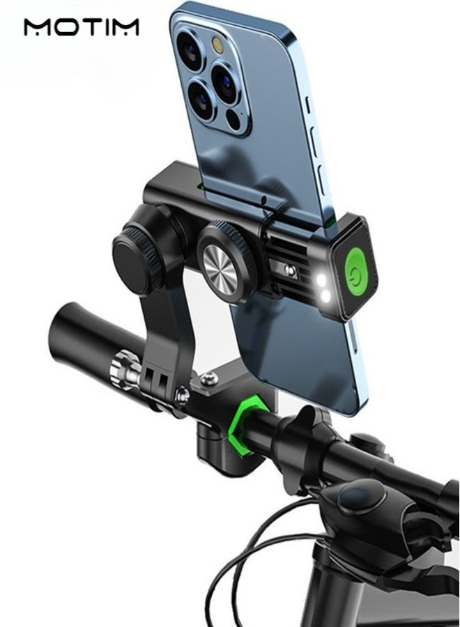 موتيم حامل هاتف للدراجات والدراجات النارية، حامل هاتف قابل للتدوير بزاوية 360 درجة ومزود بمصباح يدوي وبوصلة، مشبك حامل هاتف محمول للدراجات مقاوم للاهتزاز ومثبت، مناسب لجميع الهواتف الذكية - Image 1
