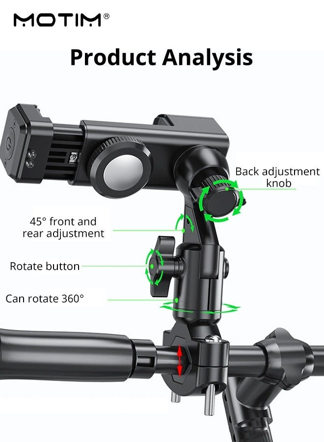 موتيم حامل هاتف للدراجات والدراجات النارية، حامل هاتف قابل للتدوير بزاوية 360 درجة ومزود بمصباح يدوي وبوصلة، مشبك حامل هاتف محمول للدراجات مقاوم للاهتزاز ومثبت، مناسب لجميع الهواتف الذكية - Image 5