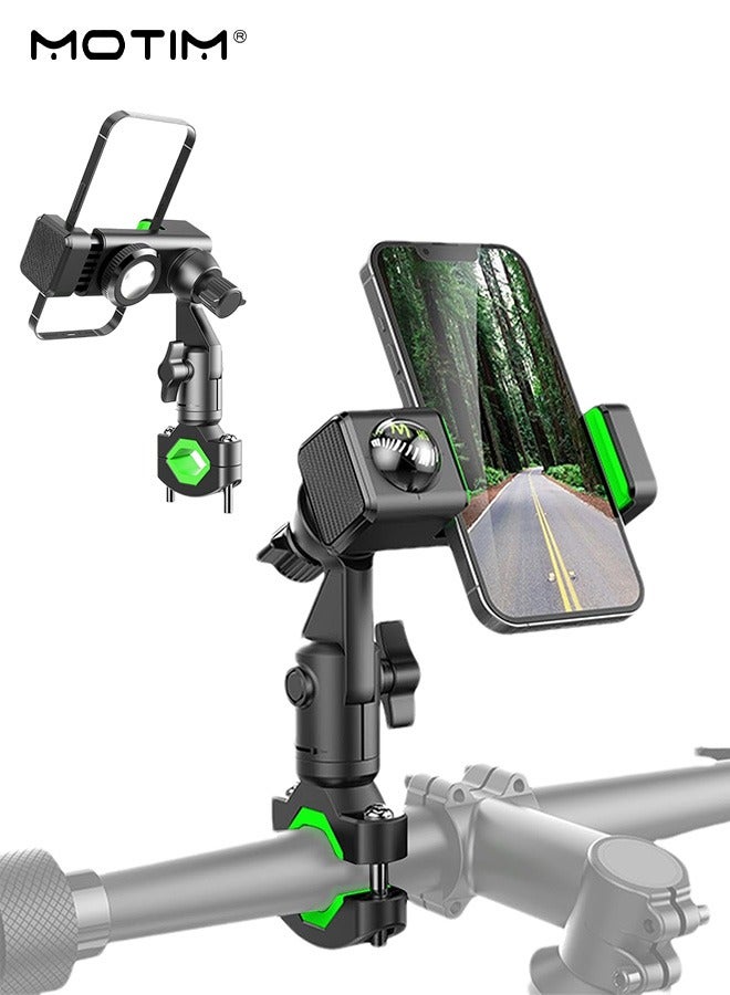 موتيم حامل هاتف للدراجات والدراجات النارية، حامل هاتف قابل للتدوير بزاوية 360 درجة ومزود بمصباح يدوي وبوصلة، مشبك حامل هاتف محمول للدراجات مقاوم للاهتزاز ومثبت، مناسب لجميع الهواتف الذكية - Image 2
