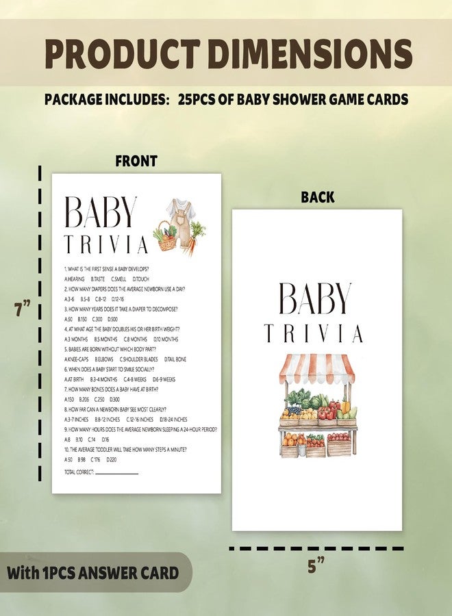 Kqfdr Locally Grown Baby Shower Games - Baby Trivia Card Set | Farmers Market Theme Ice Breaker Activities for Parents-to-Be (5" x 7" 25pcs) A02 - Image 2