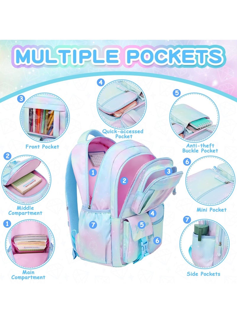 Backpack for Kids, School Bag for Girls Lightweight & Multi Compartment School Bag for Teenagers Water Resistant & Large Capacity School Bag (Blue) - Image 2